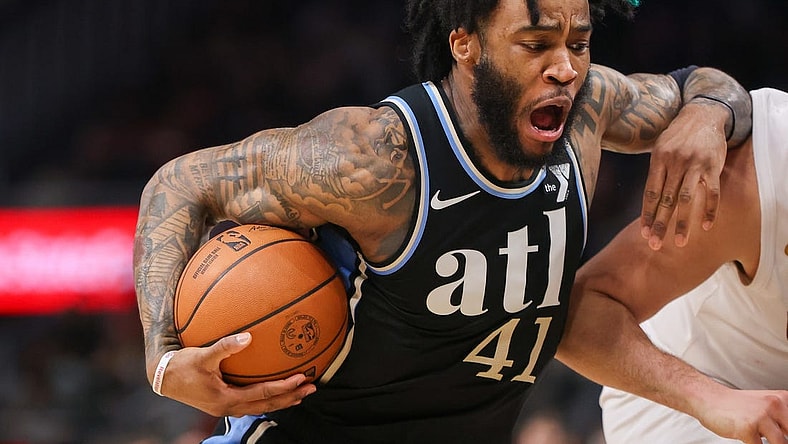 Mar 6, 2024; Atlanta, Georgia, USA; Atlanta Hawks forward Saddiq Bey (41) drives to the basket against the Cleveland Cavaliers in the second half at State Farm Arena. Mandatory Credit: Brett Davis-USA TODAY Sports