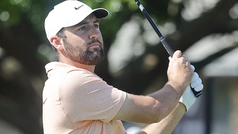 Mar 7, 2024; Orlando, Florida, USA;  Scottie Scheffler hits his drive on the first tee during the first round of the Arnold Palmer Invitational golf tournament. Mandatory Credit: Reinhold Matay-USA TODAY Sports