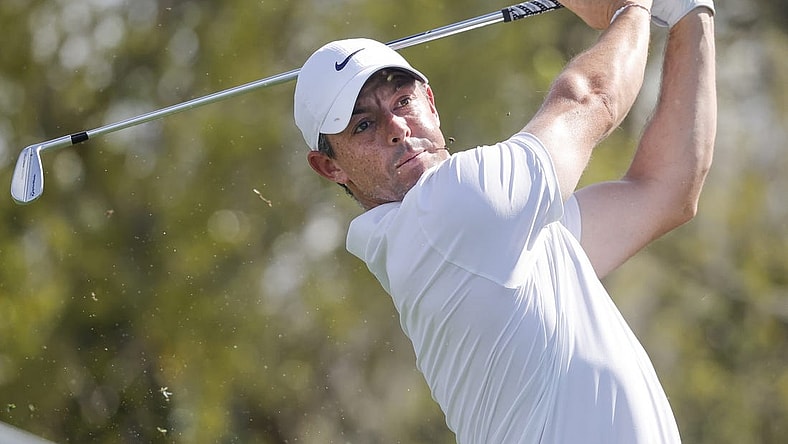 Mar 7, 2024; Orlando, Florida, USA; Rory McIlroy plays his shot from the seventh tee during the first round of the Arnold Palmer Invitational golf tournament. Mandatory Credit: Reinhold Matay-USA TODAY Sports