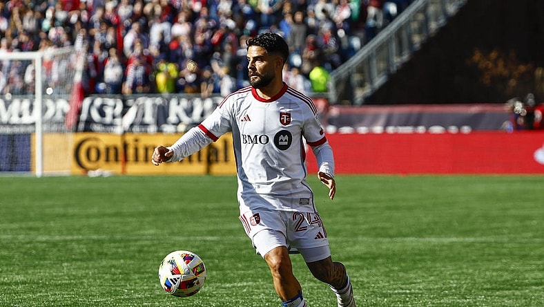 Mar 3, 2024; Foxborough, Massachusetts, USA; Toronto FC forward Lorenzo Insigne (24) during the first half against the New England Revolution at Gillette Stadium. Mandatory Credit: Winslow Townson-USA TODAY Sports