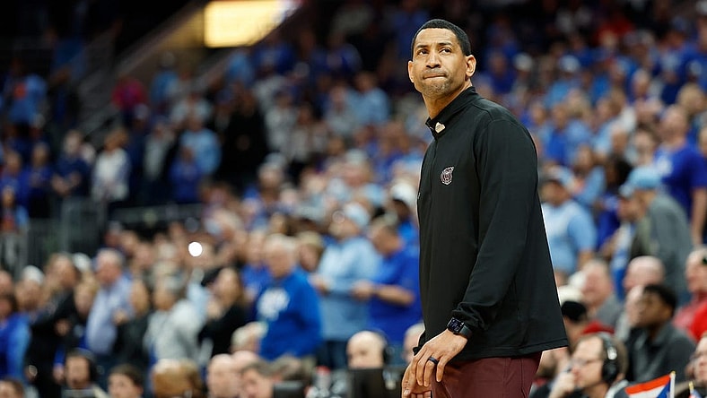 Missouri State Bears Head Coach Dana Ford during the final seconds of a Missouri Valley Conference Tournament game between Missouri State and Indiana State, Friday, March 8, 2024, at Enterprise Center in St. Louis.