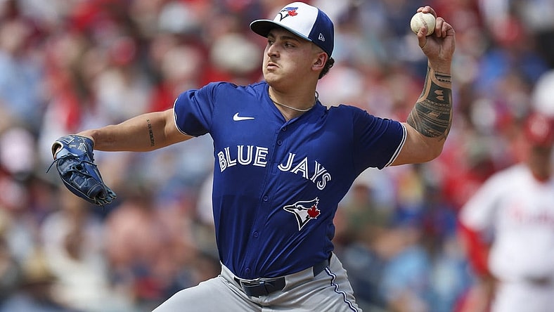Mar 9, 2024; Clearwater, Florida, USA;  Toronto Blue Jays pitcher Ricky Tiedemann (70) throws a pitch against the Philadelphia Phillies in the second inning at BayCare Ballpark. Mandatory Credit: Nathan Ray Seebeck-USA TODAY Sports