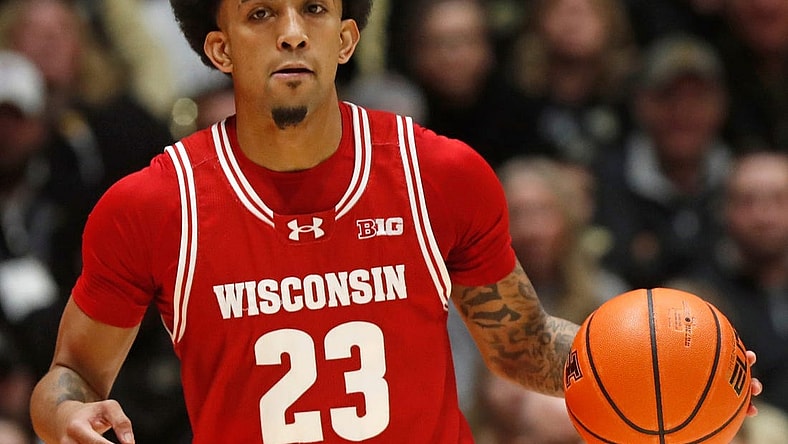 Wisconsin Badgers guard Chucky Hepburn (23) drives to the basket during the NCAA men   s basketball game against the Purdue Boilermakers, Sunday, March 10, 2024, at Mackey Arena in West Lafayette, Ind.