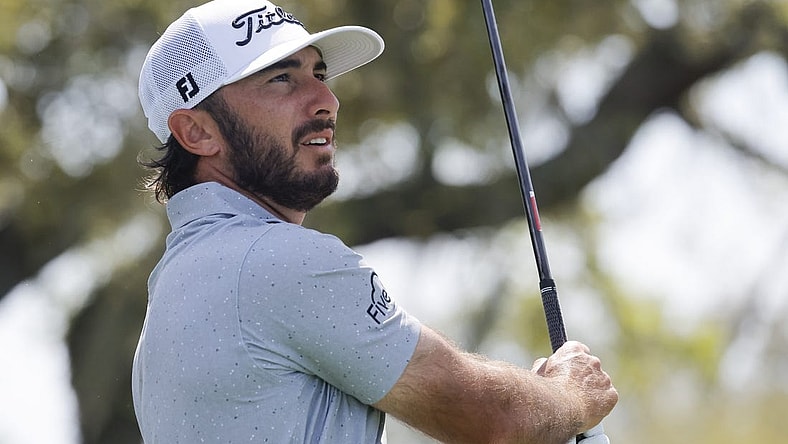 Mar 10, 2024; Orlando, Florida, USA; Max Homa plays his shot from the seventh tee during the final round of the Arnold Palmer Invitational golf tournament. Mandatory Credit: Reinhold Matay-USA TODAY Sports