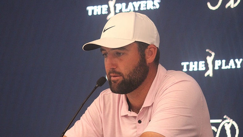 Scottie Scheffler speaks during a press conference at The Players Championship in Ponte Vedra Beach, Florida, on March 12, 2024. [Clayton Freeman/Florida Times-Union]