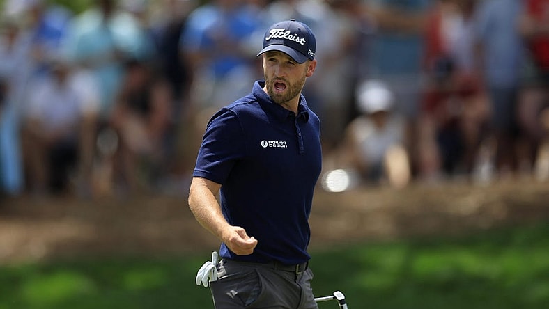 Wyndham Clark talks on the ninth hole during the second round of The Players Championship PGA golf tournament Friday, March 15, 2024 at TPC Sawgrass in Ponte Vedra Beach, Fla. [Corey Perrine/Florida Times-Union]