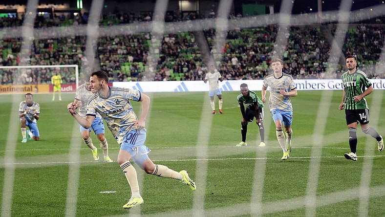 Mar 16, 2024; Austin, Texas, USA;  Philadelphia Union midfielder Daniel Gazdag (10) celebrates after scoring a goal against Austin FC in the first half at Q2 Stadium. Mandatory Credit: Erich Schlegel-USA TODAY Sports