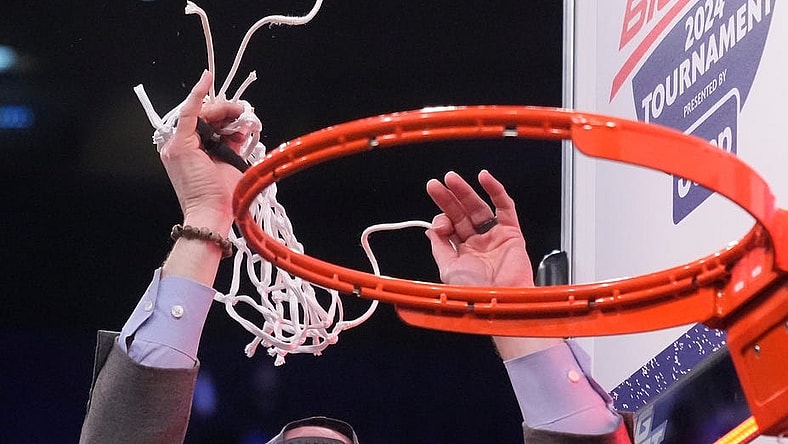 Mar 16, 2024; New York City, NY, USA;  Connecticut Huskies head coach Dan Hurley celebrates the win over Marquette Golden Eagles at Madison Square Garden. Mandatory Credit: Robert Deutsch-USA TODAY Sports