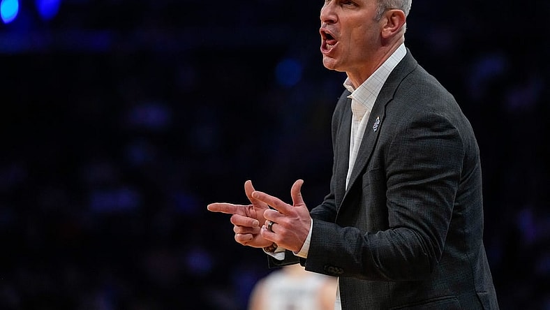 Connecticut Huskies head coach Dan Hurley shouts to his defense in the second half of the NCAA Big East Conference Tournament second round game between the Connecticut Huskies and the Xavier Musketeers at Madison Square Garden in New York City on Thursday, March 14, 2024. Xavier was eliminated from the tournament by a 87-60 loss to UConn.