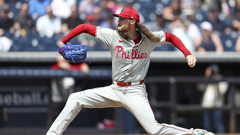Mar 18, 2024; Tampa, Florida, USA;  Philadelphia Phillies relief pitcher Matt Strahm (25) throws a pitch against the New York Yankees in the first inning at George M. Steinbrenner Field. Mandatory Credit: Nathan Ray Seebeck-USA TODAY Sports