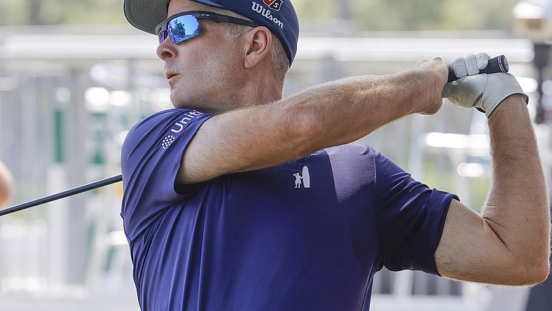 Mar 21, 2024; Palm Harbor, Florida, USA; Kevin Streelman plays his shot from the 16th tee during the first round of the Valspar Championship golf tournament. Mandatory Credit: Reinhold Matay-USA TODAY Sports