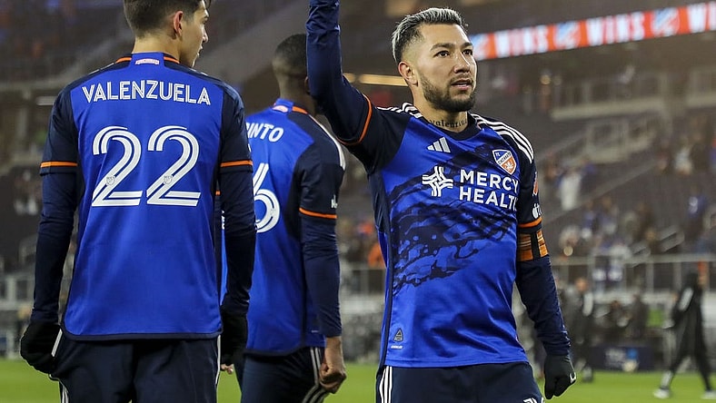 Mar 23, 2024; Cincinnati, Ohio, USA; FC Cincinnati midfielder Luciano Acosta (10) reacts after the victory over New York City FC at TQL Stadium. Mandatory Credit: Katie Stratman-USA TODAY Sports