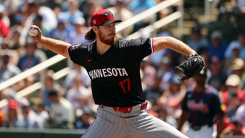 Mar 25, 2024; North Port, Florida, USA; Minnesota Twins starting pitcher Bailey Ober (17) throws a pitch during the first inning against the Atlanta Braves at CoolToday Park. Mandatory Credit: Kim Klement Neitzel-USA TODAY Sports