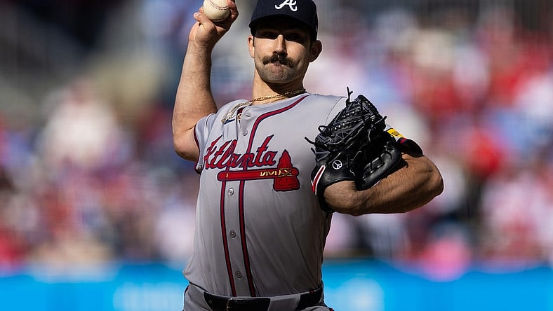 Mar 29, 2024; Philadelphia, Pennsylvania, USA; Atlanta Braves starting pitcher Spencer Strider (99) throws a pitch during the fourth inning against the Philadelphia Phillies at Citizens Bank Park. Mandatory Credit: Bill Streicher-USA TODAY Sports