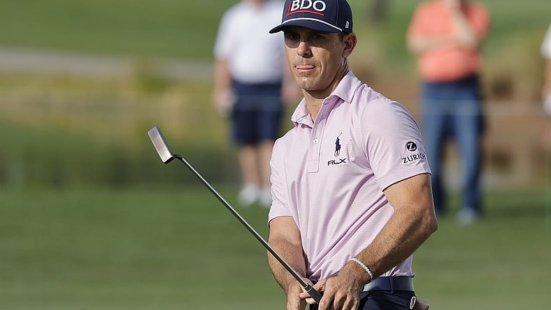 Feb 29, 2024; Palm Beach Gardens, Florida, USA; Billy Horschel watches his putt roll on the 16th green during the first round of the Cognizant Classic in The Palm Beaches golf tournament. Mandatory Credit: Reinhold Matay-USA TODAY Sports