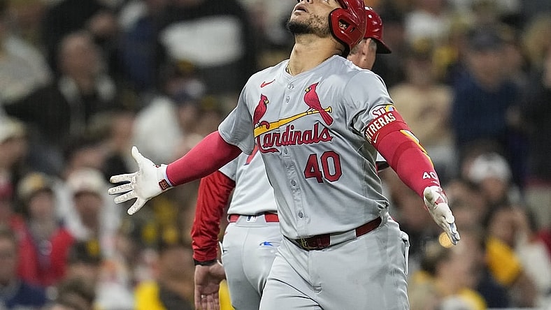 Apr 2, 2024; San Diego, California, USA;  St. Louis Cardinals catcher Willson Contreras (40) rounds the bases after his home run against the San Diego Padres during the sixth inning at Petco Park. Mandatory Credit: Ray Acevedo-USA TODAY Sports
