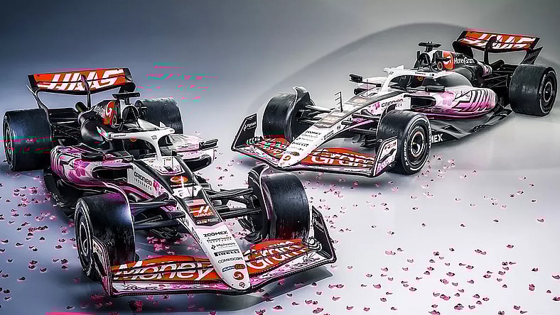 Haas Formula 1 cherry blossom livery Japanese Grand Prix Toyota