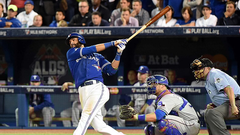 MLB: ALDS-Texas Rangers at Toronto Blue Jays, Jose Bautista Bat Flip Home Run