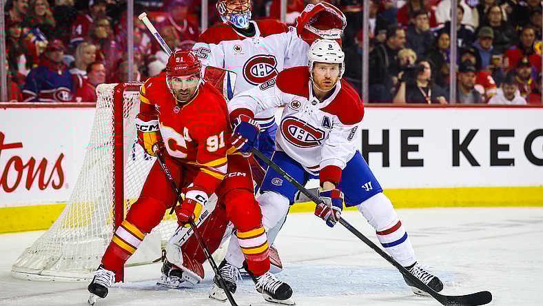 NHL: Montreal Canadiens at Calgary Flames, nazem kadri mike matheson jakub dobes