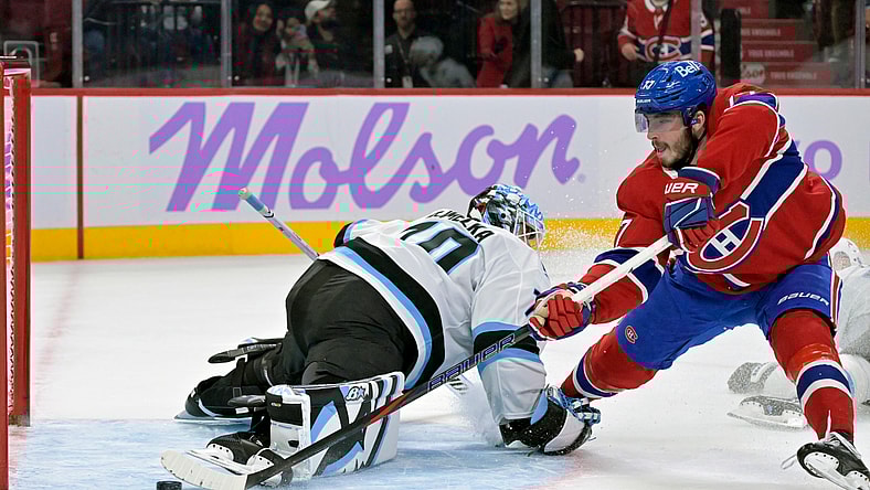 NHL: Utah Mammoth at Montreal Canadiens, kirby dach goal