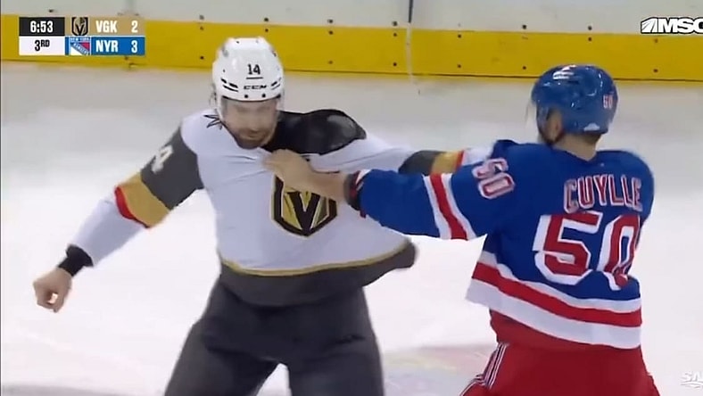 Nicolas Hague and Will Cuylle fight (Photo/Screenshot- Sportsnet via Twitter)