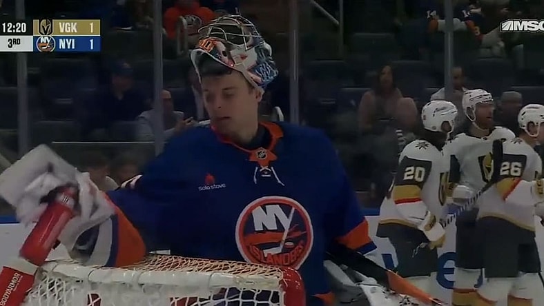 Brandon Saad scores his first as a Golden Knight, Ilya Sorokin (Photo/Screenshot- NHLNetwork via Twitter)