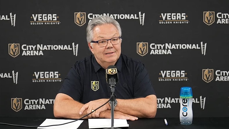 Vegas Golden Knights general manager Kelly McCrimmon meets with the media 7/1//2025 (Photo/Screenshot- Vegas Golden Knights via Twitter)