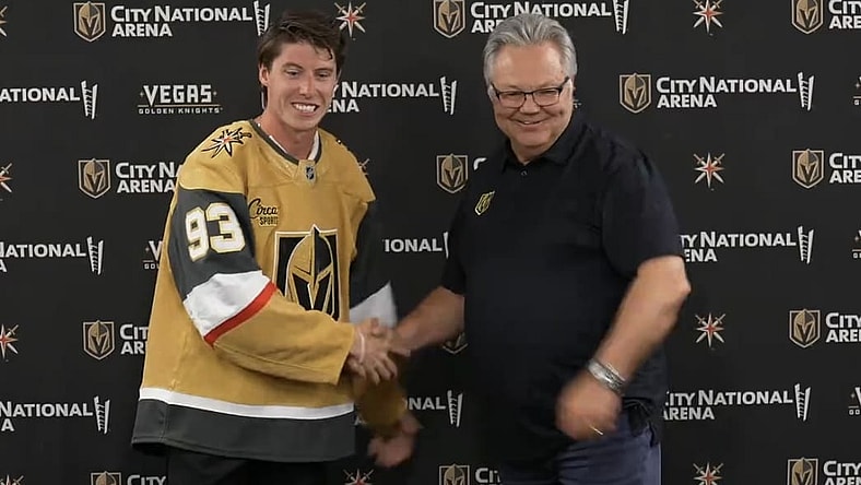 Vegas Golden Knights forward Mitch Marner meets with the media 7/1//2025 (Photo/Screenshot- Vegas Golden Knights via Twitter)