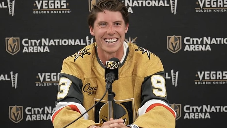 Vegas Golden Knights forward Mitch Marner meets with the media 7/1//2025 (Photo/Screenshot- Vegas Golden Knights via Twitter)