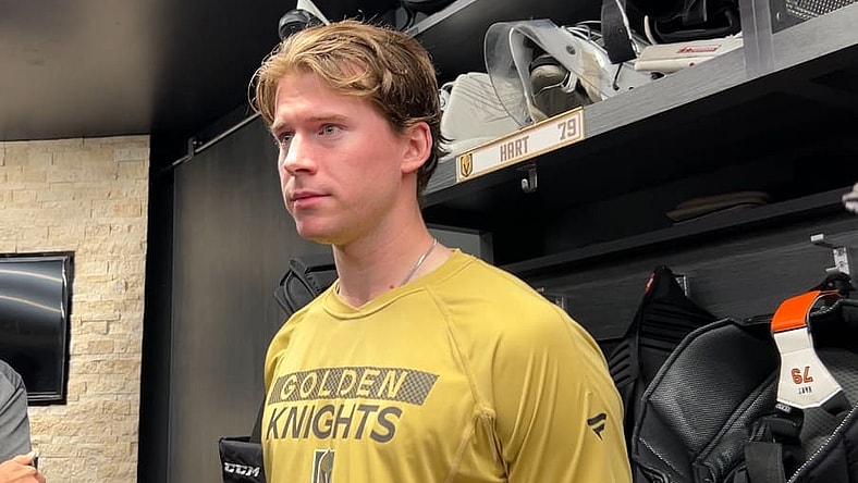 Vegas Golden Knight Carter Hart meets with the media