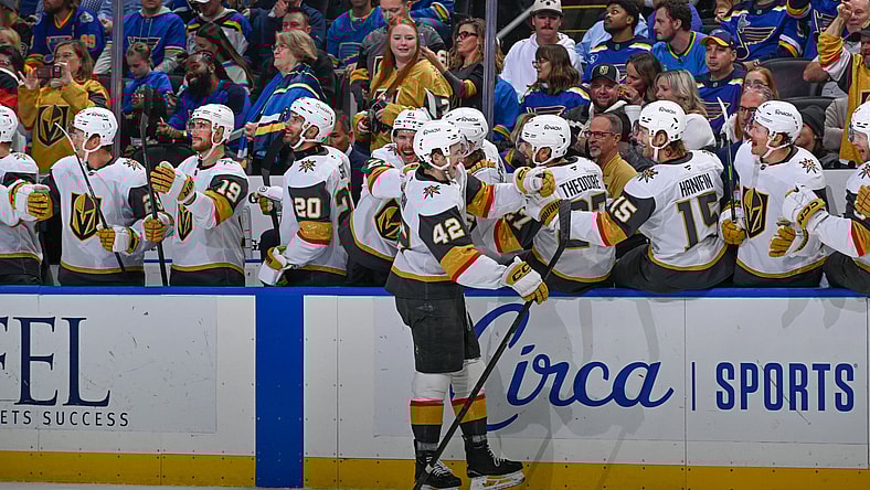 Vegas Golden Knights forward Braedan Bowman celebrates scoring his first NHL goal 11/15/2025 (Photo/Screenshot- Vegas Golden Knights via Twitter)