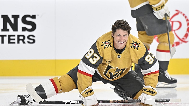 Mitch Marner takes warmups for the first time with the Vegas Golden Knights 9/25/2025 (Photo/Screenshot- NHL via Twitter)