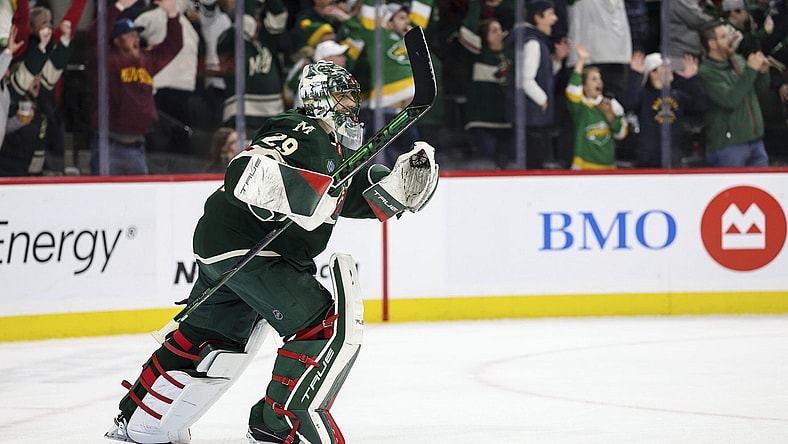 Marc-André Fleury celebrates his final regular season win 4/15/2025 (Photo/Screenshot- Sportsnet via Twitter)