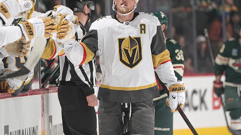 Jack Eichel celebrates after scoring a goal vs the Minnesota Wild (Photo/Screenshot- Vegas Golden Knights via Twitter)