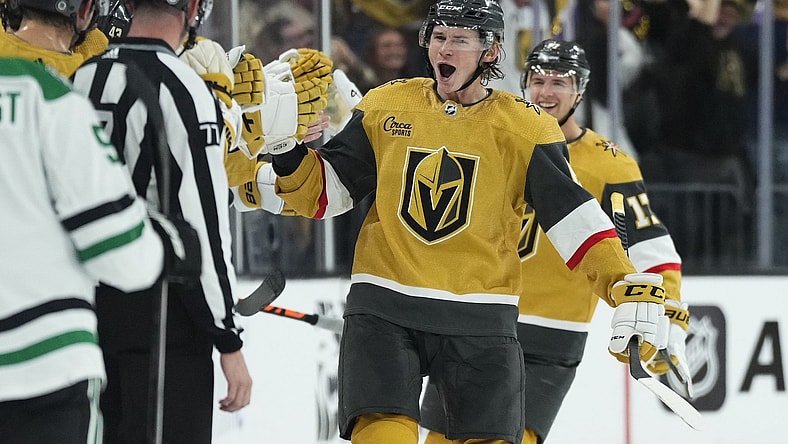 Korczak on the fly-by after scoring his first career NHL goal. (Photo/Screenshot- Vegas Golden Knights via Twitter)