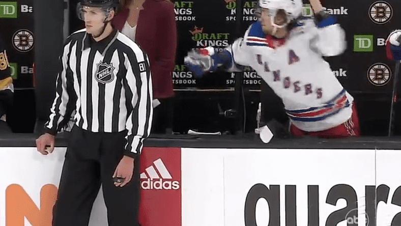 Artemi Panarin throws glove at Brad Marchand