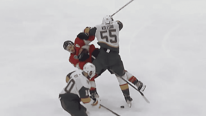 Keegan Kolesar hits Matthew Tkachuk, Stanley Cup Final, Vegas Golden Knights