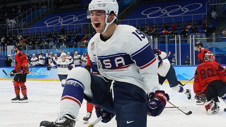 Vegas Golden Knights prospect Brendan Brisson Team USA 2022 Olympics (Photo- USA Hockey via Twitter)