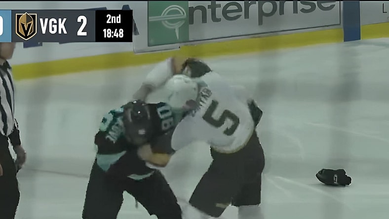 Vegas Golden Knights Daniil Chayka fight. Nathan Villeneuve.