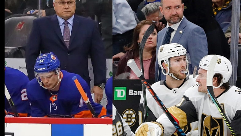 Peter DeBoer and Barry Trotz New York Islanders Vegas Golden Knights (Photos- NYI Hockey Now, Vegas Hockey Now)
