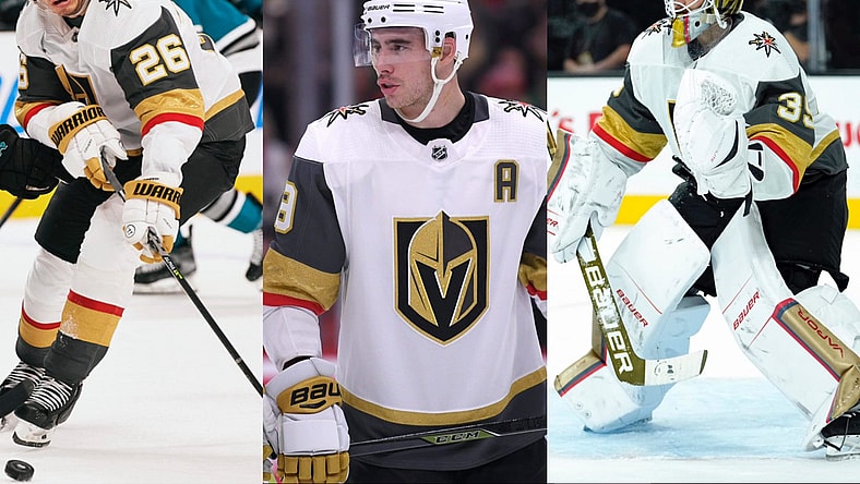 Vegas Golden Knights Mattias Janmark, Reilly Smith, Laurent Brossoit (Photos- Vegas Hockey Now)