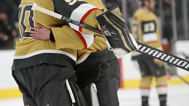 Robin Lehner and Logan Thompson (Photo- Vegas Golden Knights via Twitter)
