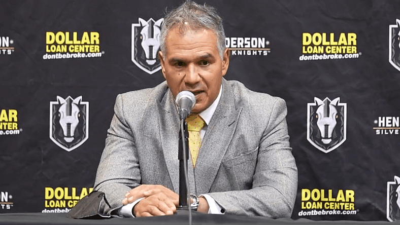 Henderson Silver Knights Head Coach Manny Viveiros (Photo/Video- Henderson Silver Knights via Twitter)