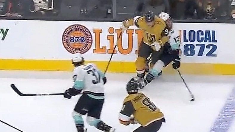 Brayden McNabb hit on Brandon Tanev