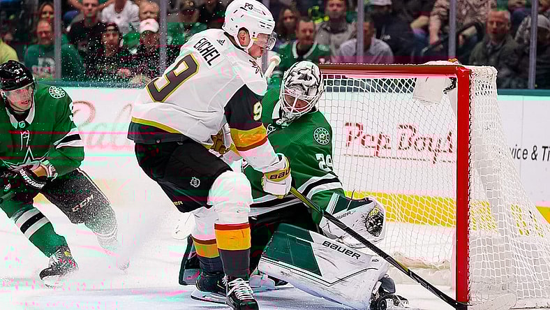 Jake Oettinger save on Jack Eichel Vegas Golden Knights Dallas Stars (Photo- Vegas Golden Knights via Twitter)
