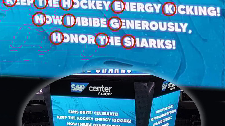 San Jose Sharks jumbotron disses Vegas Golden Knights (Photo- NBC Sports San Jose and San Jose Hockey Now)
