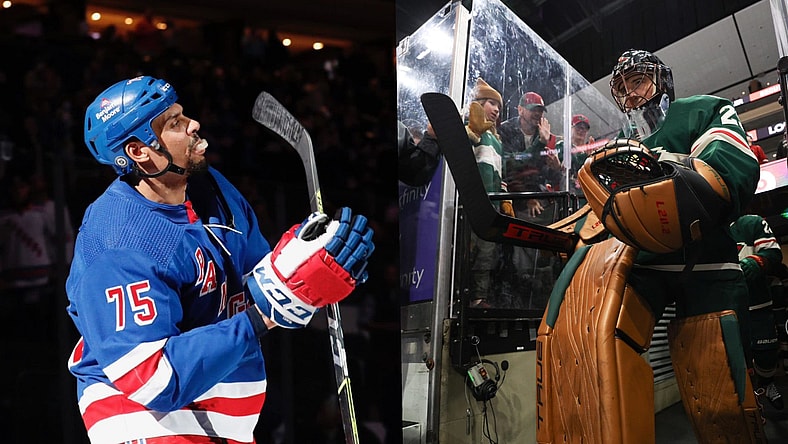 Ryan Reaves and Marc-Andre Fleury (Photos- Minnesota Wild and New York Rangers via Twitter)