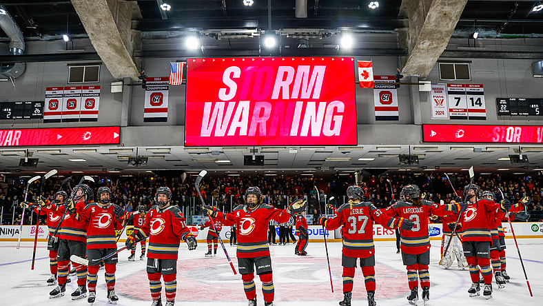 The Ottawa Charge celebrate a win over the Minnesota Frost.