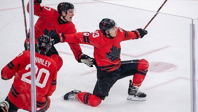 Mitch Marner celebrates after scoring the overtime game-winning goal against Czechia at the 2026 Olympic Games (Photo/Screenshot- BR_OpenIce via Twitter)