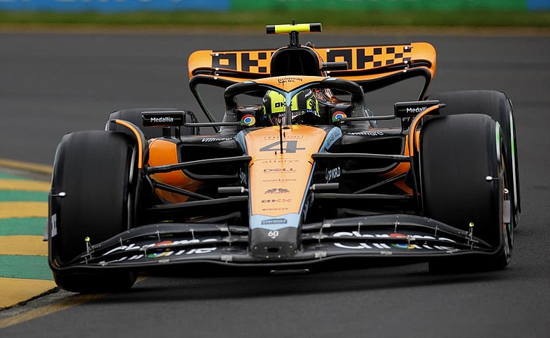 McLaren's Lando Norris during practice at the Melbourne Grand Prix Circuit on March 31, 2023.
